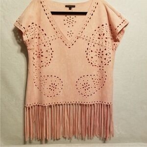 Alberto Makali Blush Cut-Out Fringe Blouse
